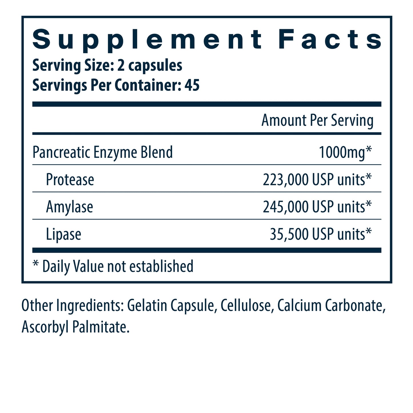 Vital Nutrients Pancreatic Enzymes 90 ct supplement facts.