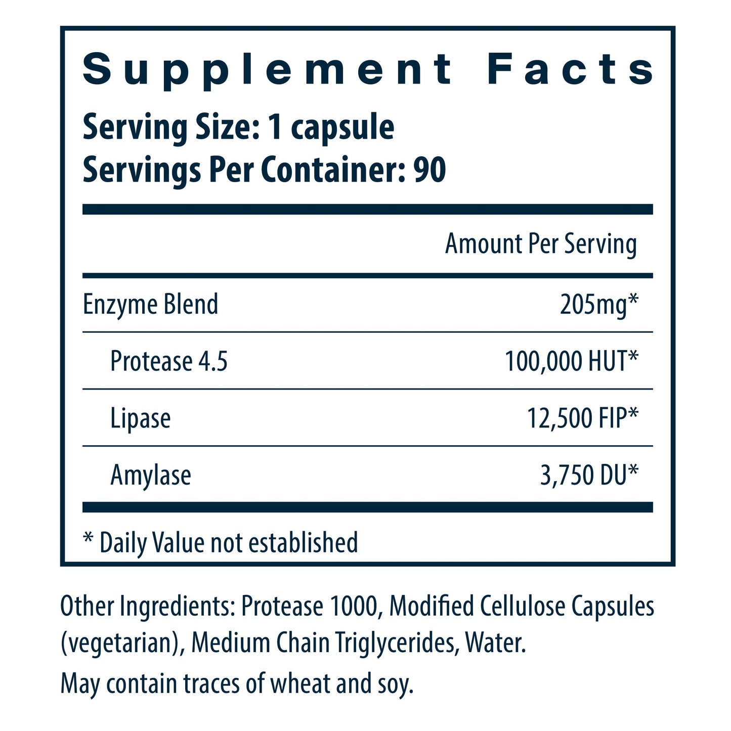 Vital Nutrients Vegan Pancreatic Enzymes supplement facts.