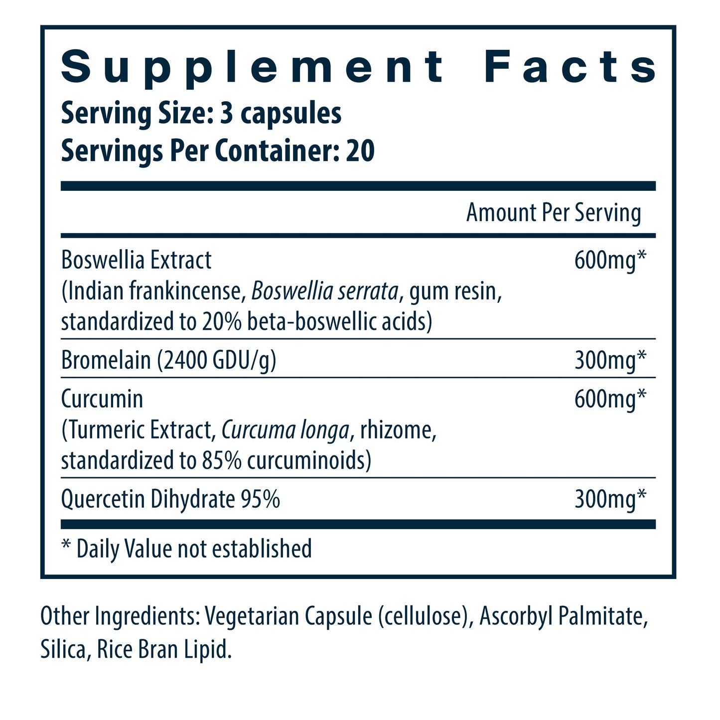 Vital Nutrients BCQ 60 capsules supplement facts.