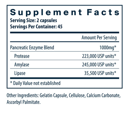 Vital Nutrients Pancreatic Enzymes 90 ct supplement facts.