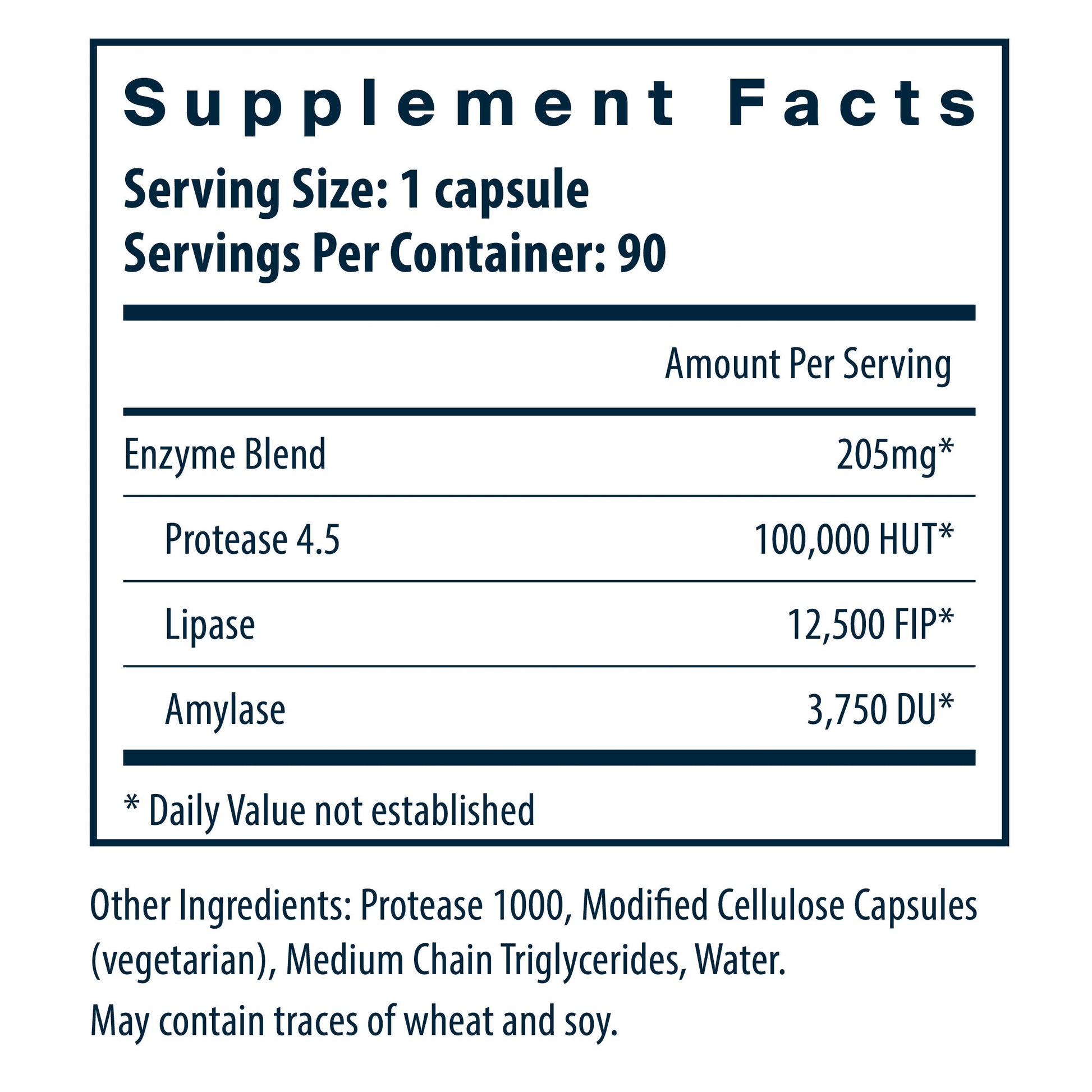 Vital Nutrients Vegan Pancreatic Enzymes supplement facts.