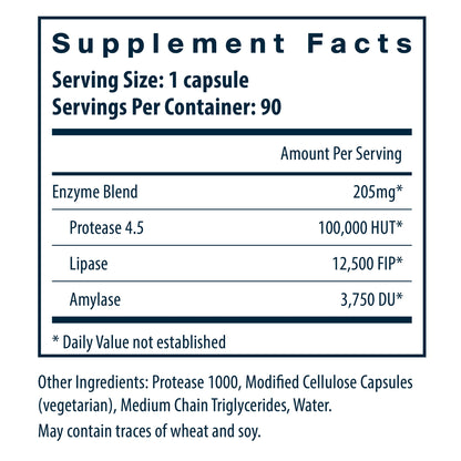 Vital Nutrients Vegan Pancreatic Enzymes supplement facts.