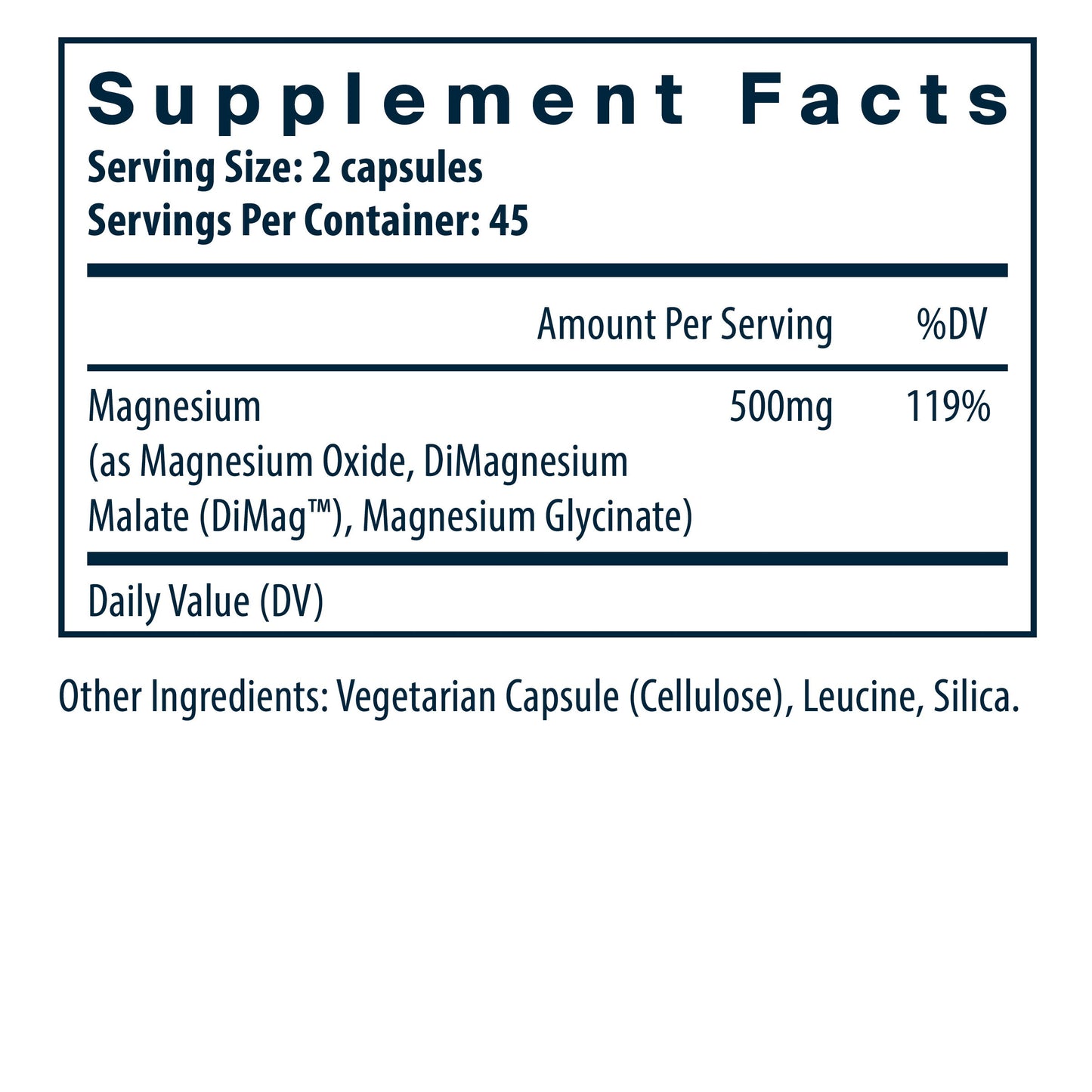 Vital Nutrients Triple Magnesium Complex 90 CT supplement facts.