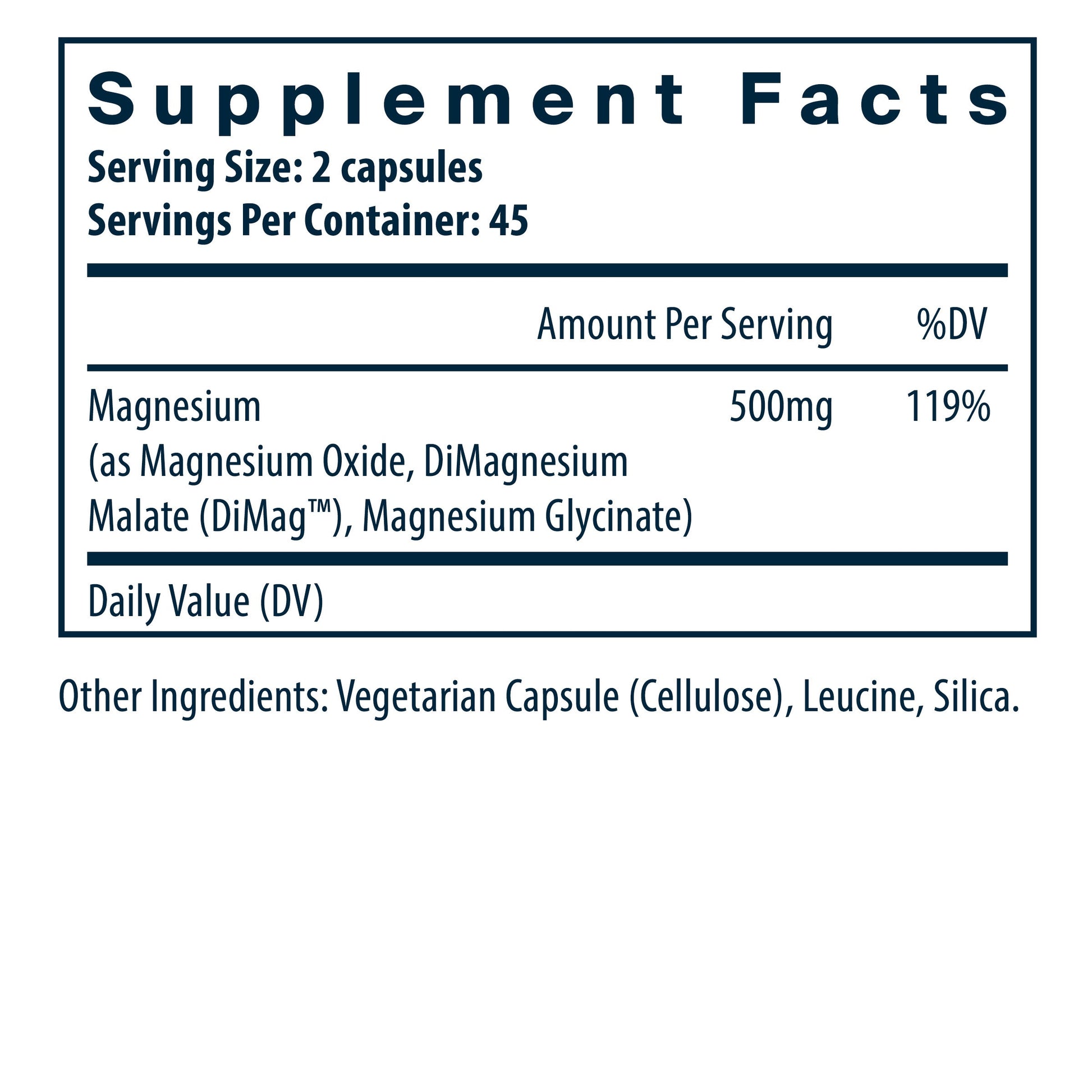 Vital Nutrients Triple Magnesium Complex 90 CT supplement facts.